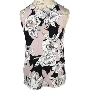 C&E Dusty Rose Floral Pink Black Sleeveless Blouse